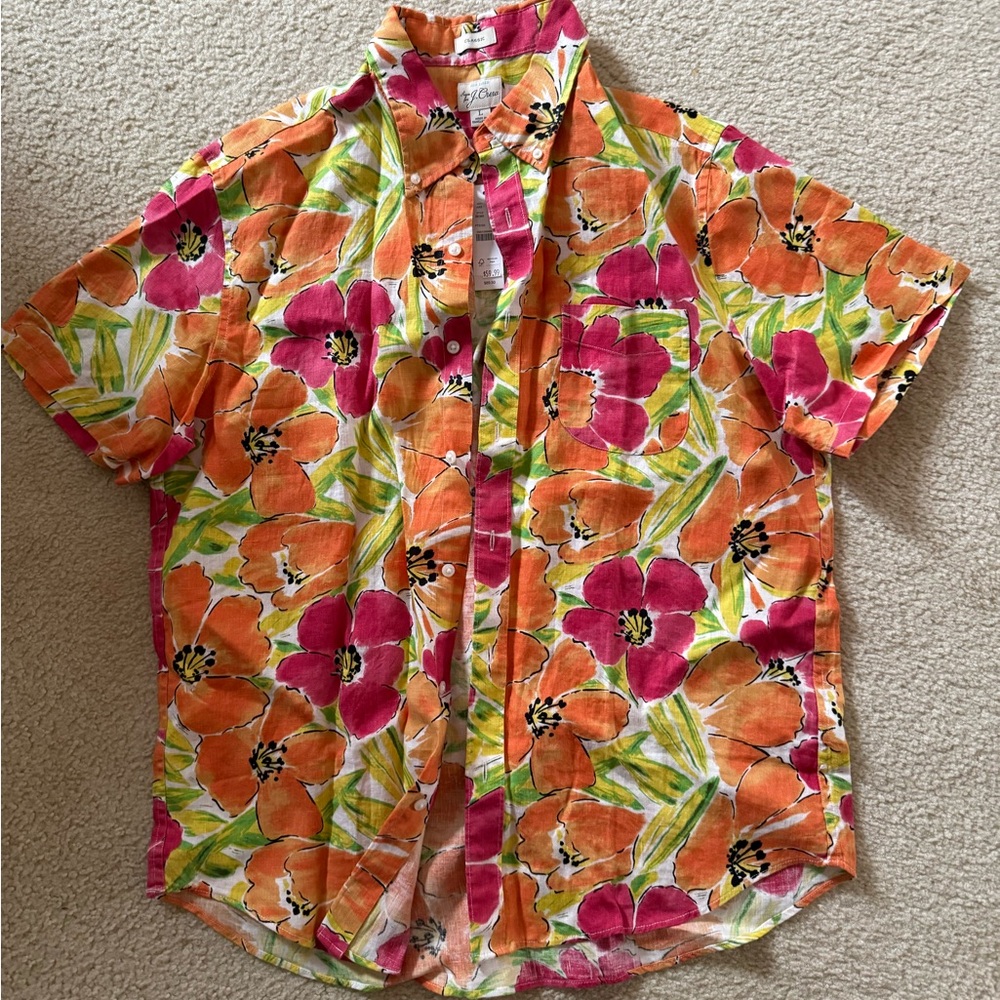 J Crew Linen Floral Men's Shirt L